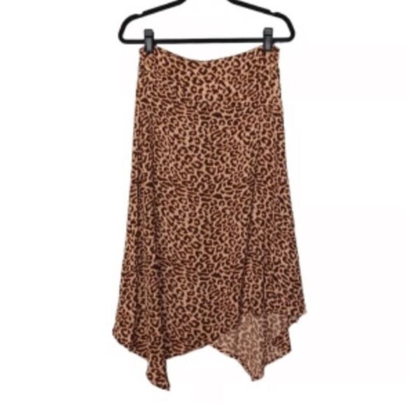 COTTON ON Brown Leopard Animal Print Asymmetrical Hem Midi Skirt - Picture 2 of 5